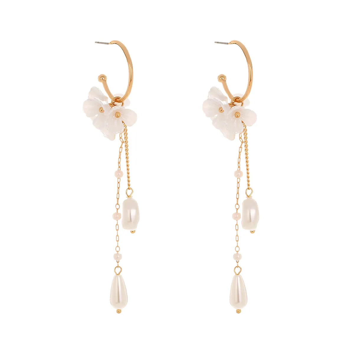 Pearl & Acrylic 18K Gold-Plated Flower Dangle Drop Earrings