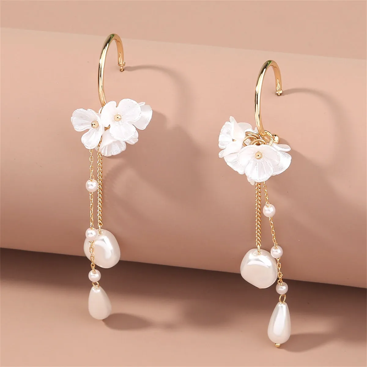 Pearl & Acrylic 18K Gold-Plated Flower Dangle Drop Earrings