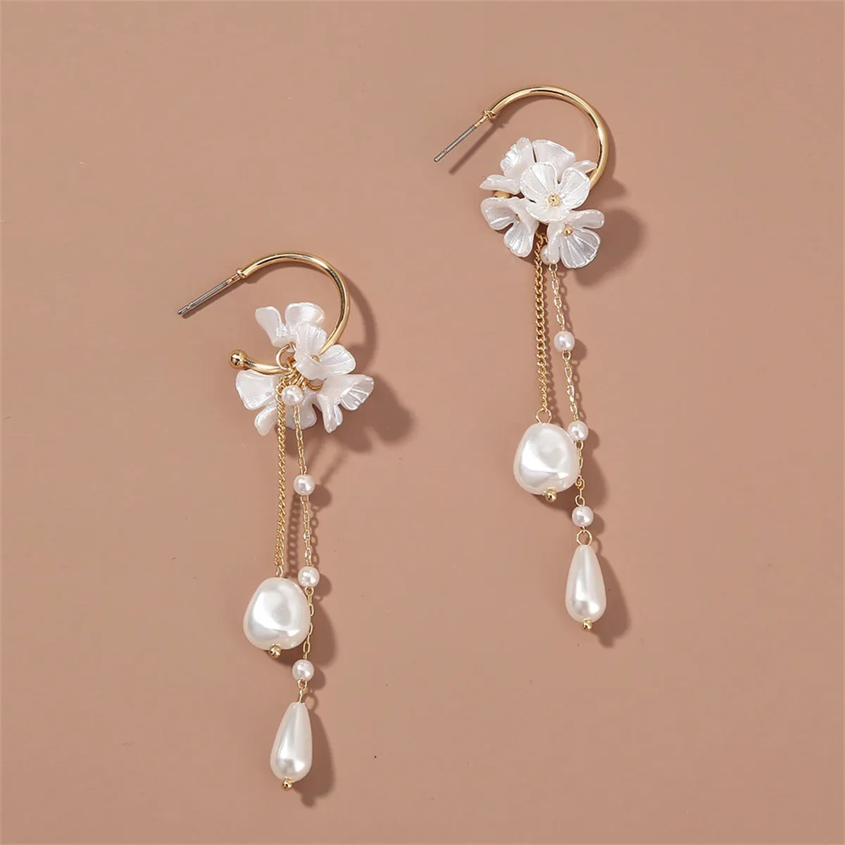 Pearl & Acrylic 18K Gold-Plated Flower Dangle Drop Earrings