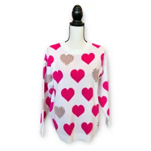 Pearled Hearts Pink Sweater~Final Sale