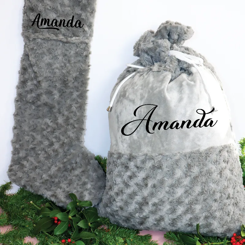 Personalised Luxury Christmas Stocking and Santa Sack in Grey