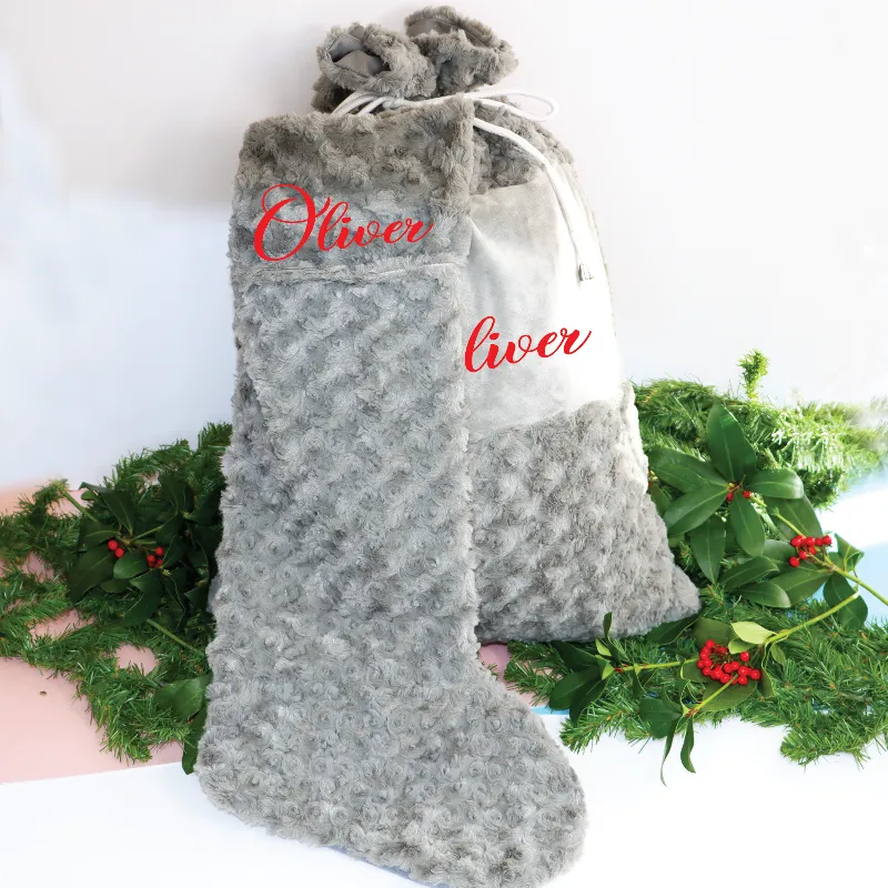 Personalised Luxury Christmas Stocking and Santa Sack in Grey