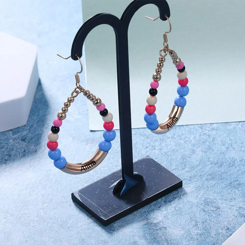 Personalized 1 Name Engraved Bohemian Earrings