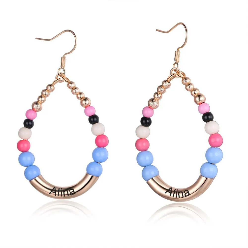 Personalized 1 Name Engraved Bohemian Earrings
