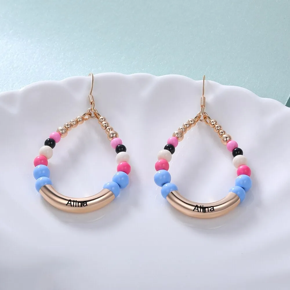 Personalized 1 Name Engraved Bohemian Earrings