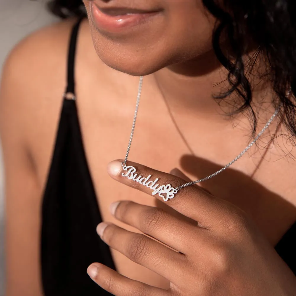 Personalized Name Necklace with Dog Paw Cat Paw Gift for Pet Lovers Fur Moms
