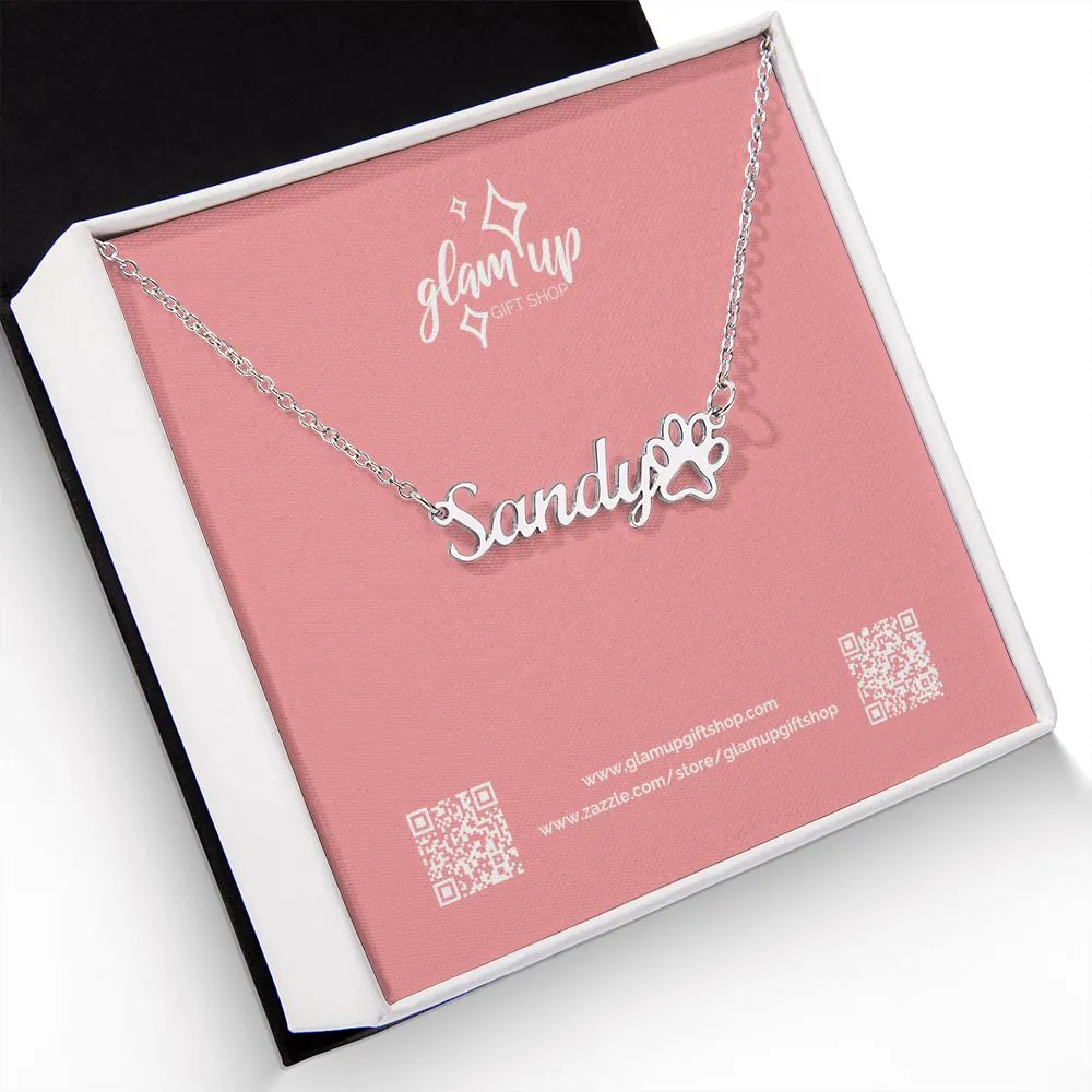 Personalized Name Necklace with Dog Paw Cat Paw Gift for Pet Lovers Fur Moms