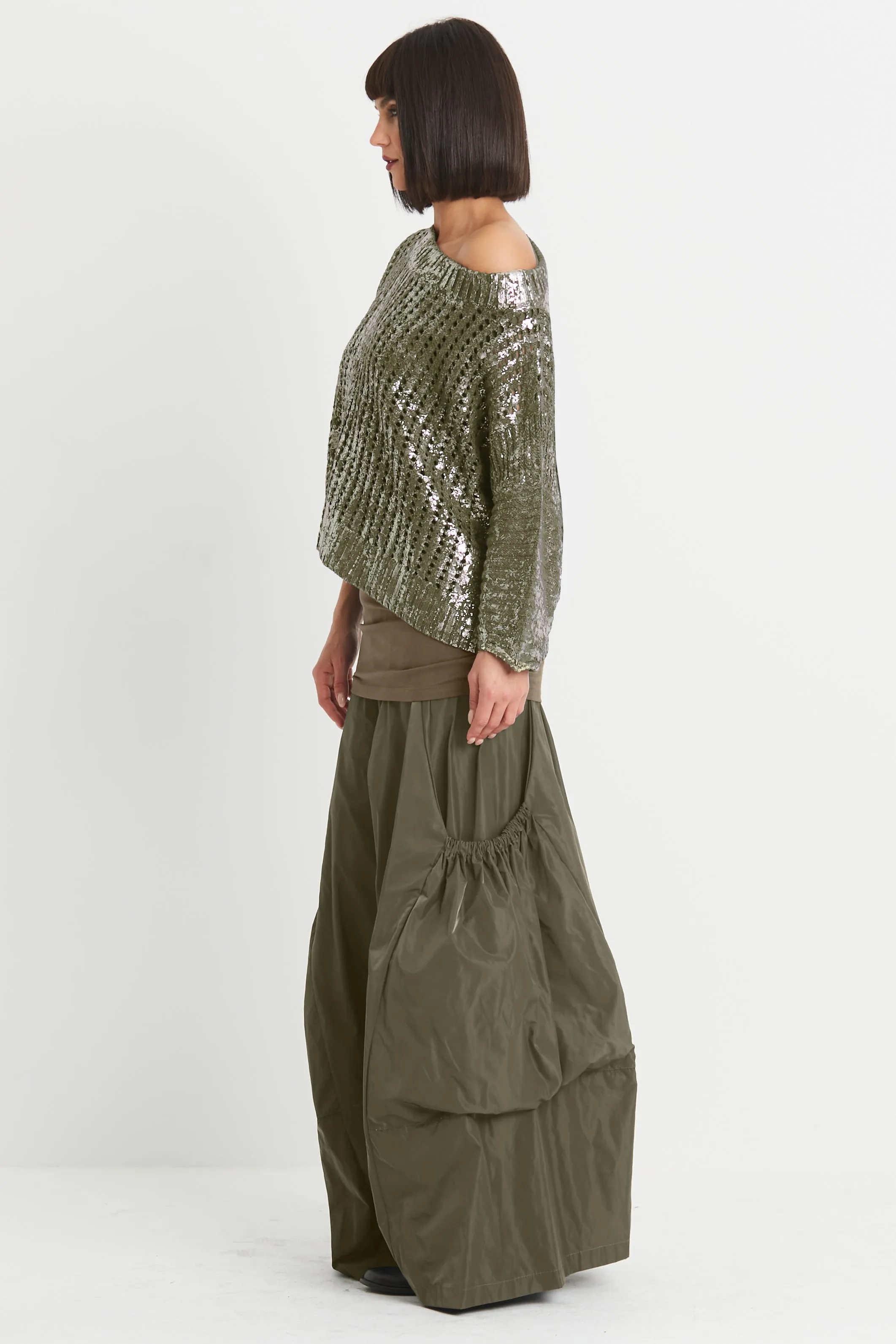 Pima Cotton Metallic Crochet Boatneck Sweater