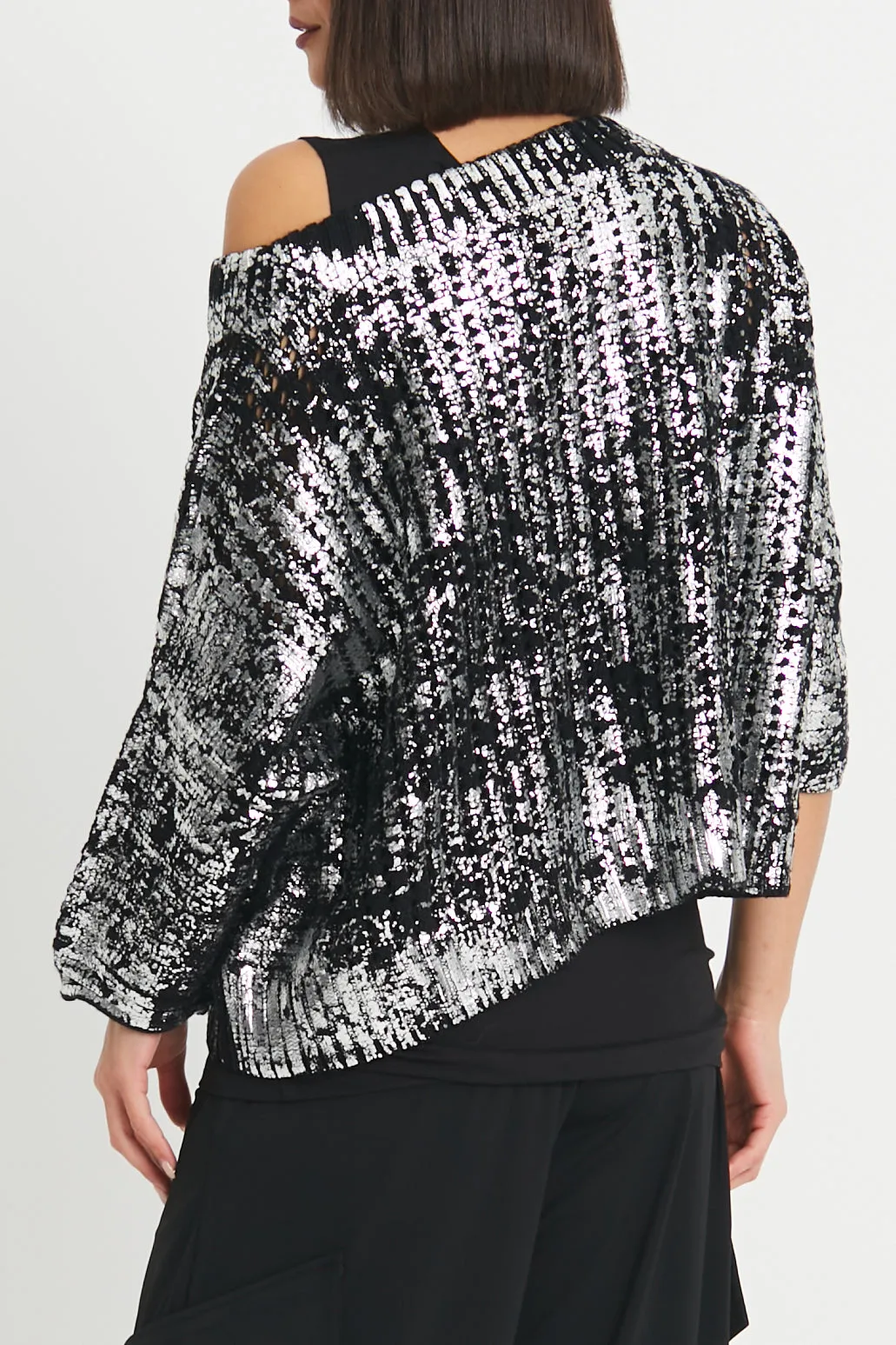 Pima Cotton Metallic Crochet Boatneck Sweater