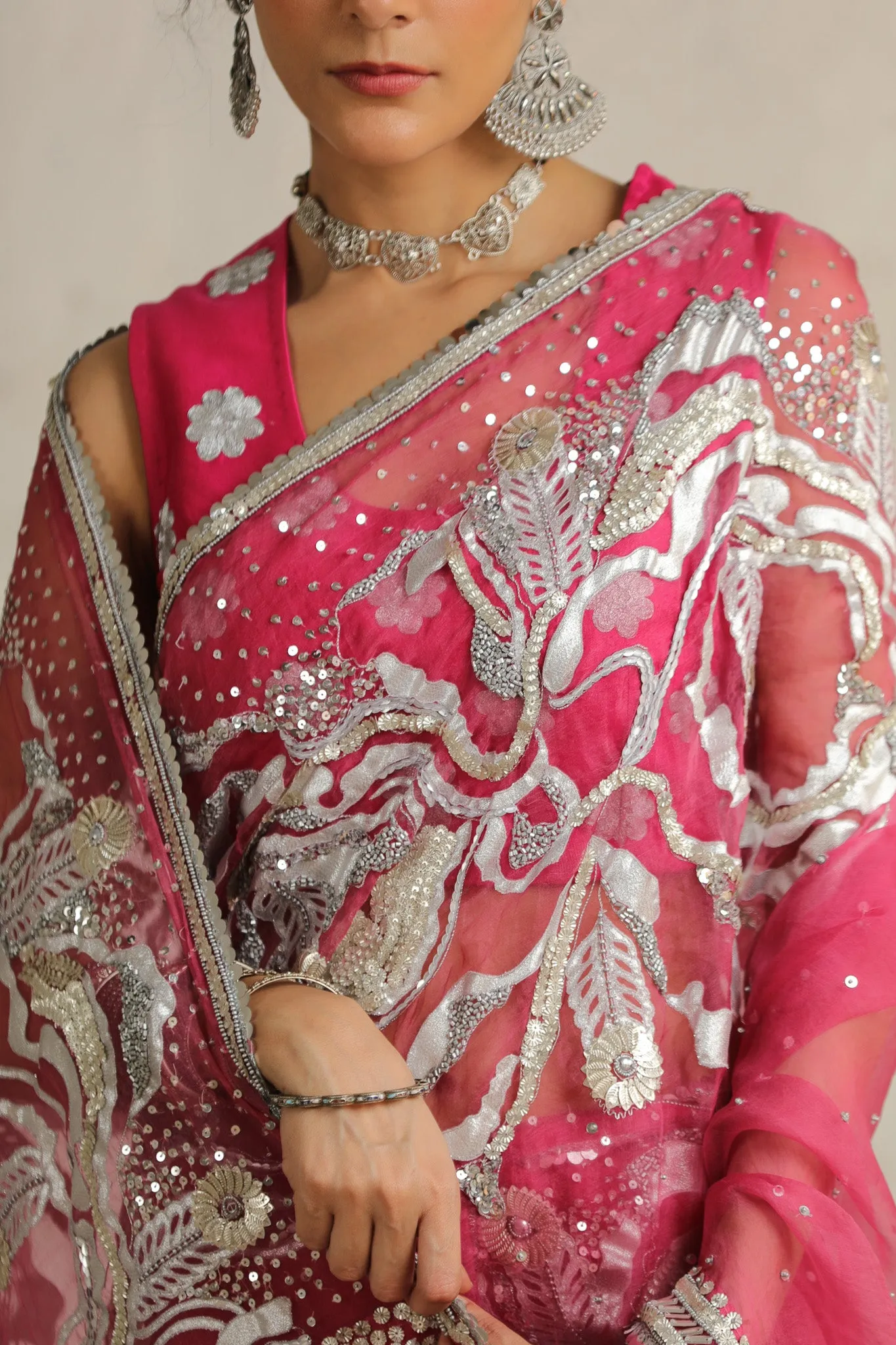 Pink cosmos sari set