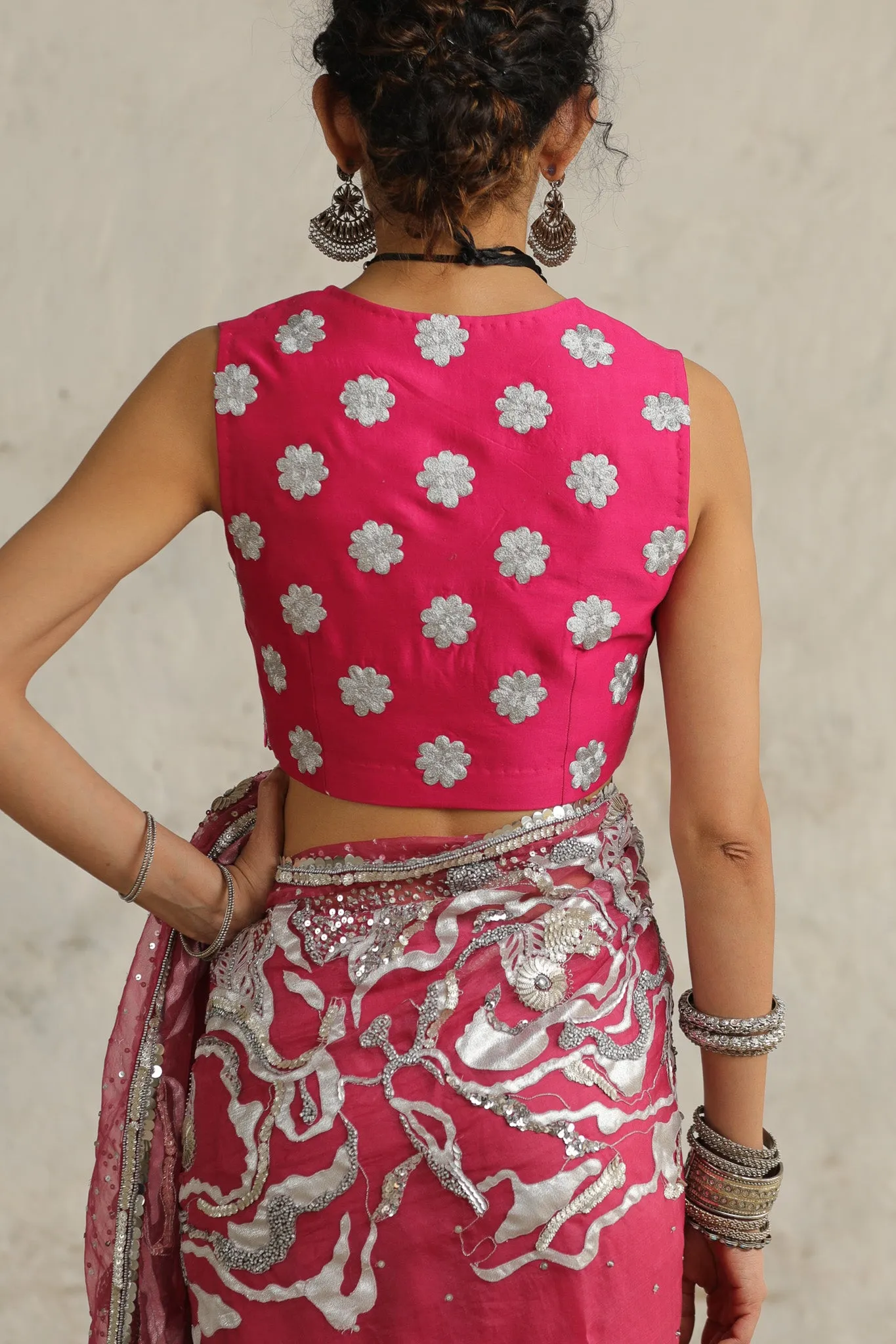 Pink cosmos sari set