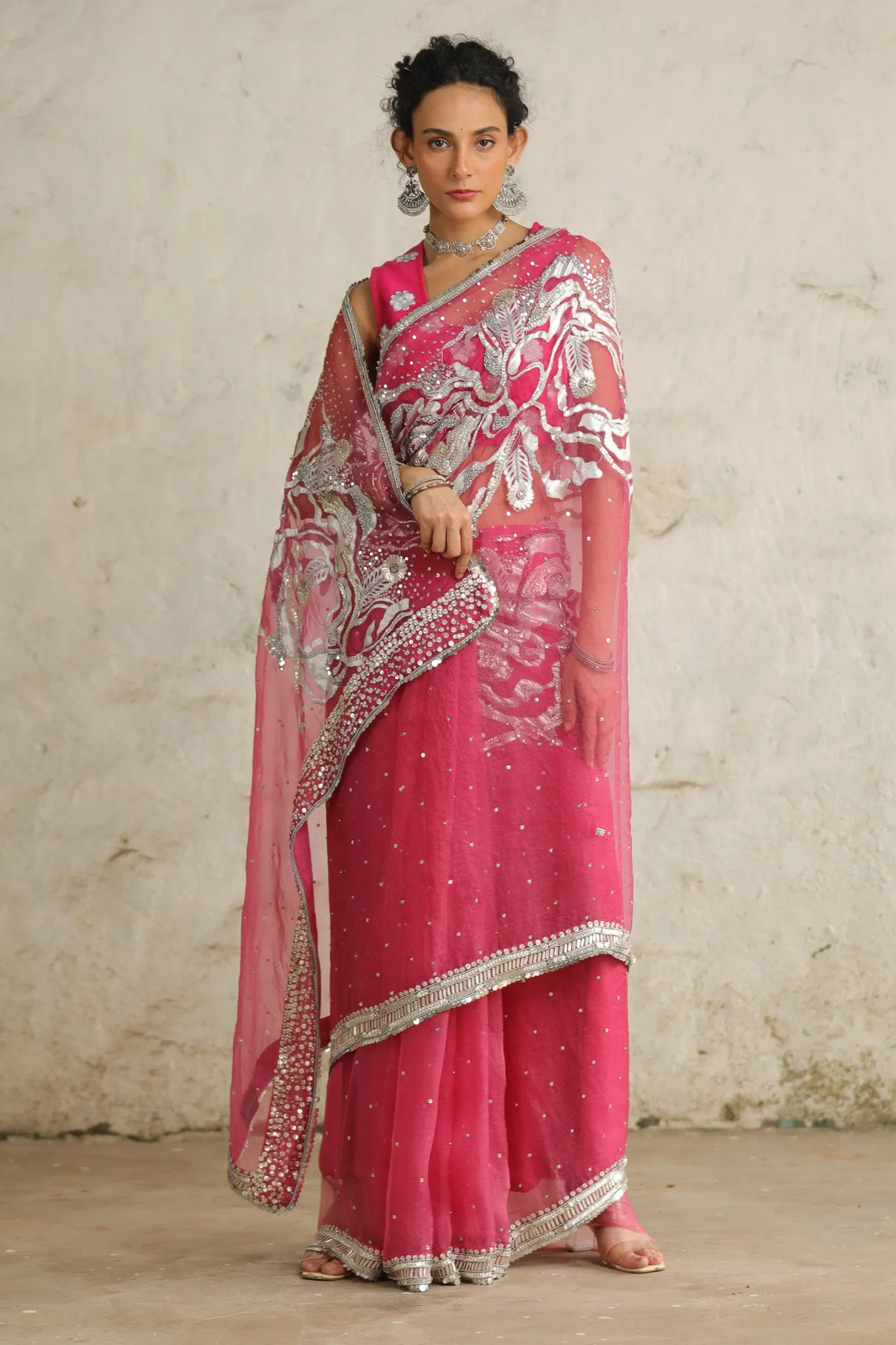 Pink cosmos sari set