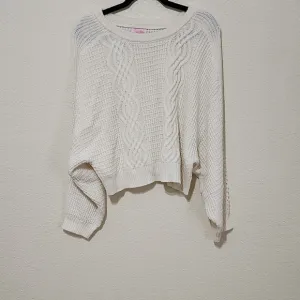 Pink Lily Cream Crew Neck Sweater with Knitted Texture