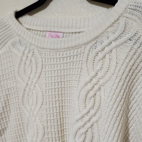 Pink Lily Cream Crew Neck Sweater with Knitted Texture