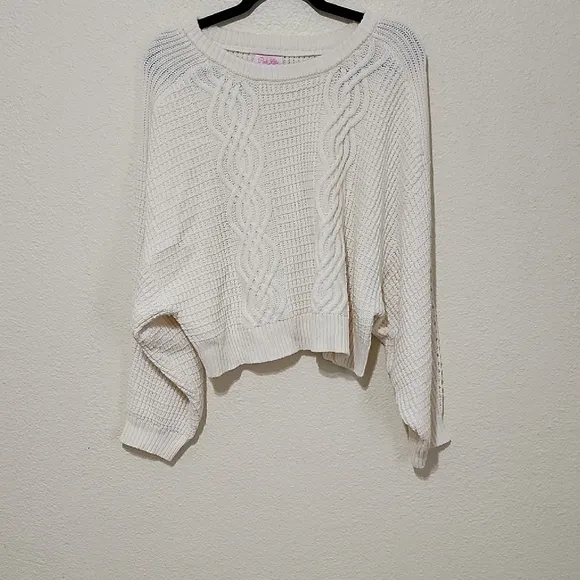Pink Lily Cream Crew Neck Sweater with Knitted Texture