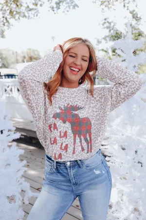 Plaid Moose Leopard Print Long Sleeve Top