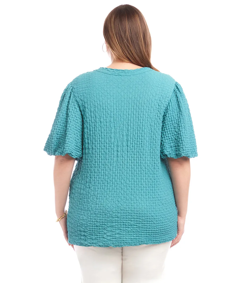 Plus Size Puff Sleeve Textured Top