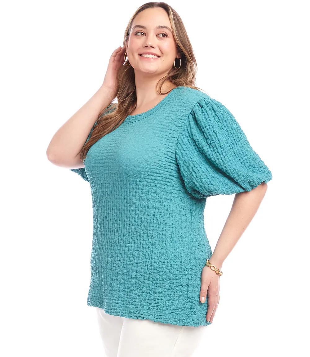 Plus Size Puff Sleeve Textured Top