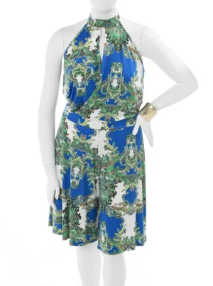 Plus Size Vintage Inspired Print Blue Romper