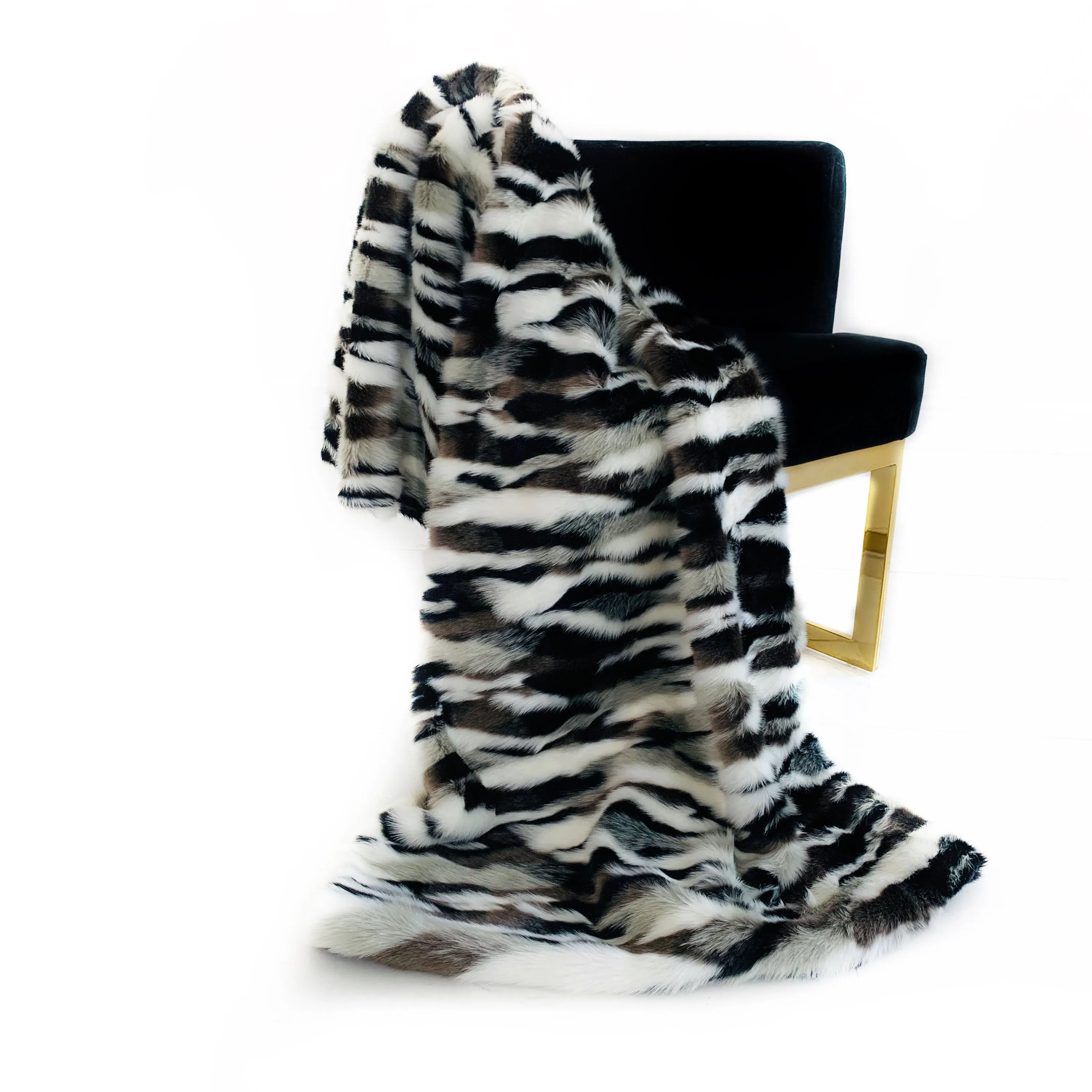 Plutus Black, White  Zebra Faux Fur Luxury Throw Blanket