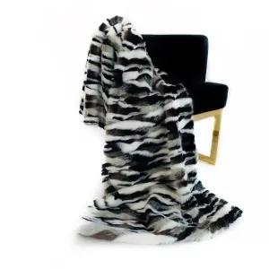 Plutus Black, White  Zebra Faux Fur Luxury Throw Blanket