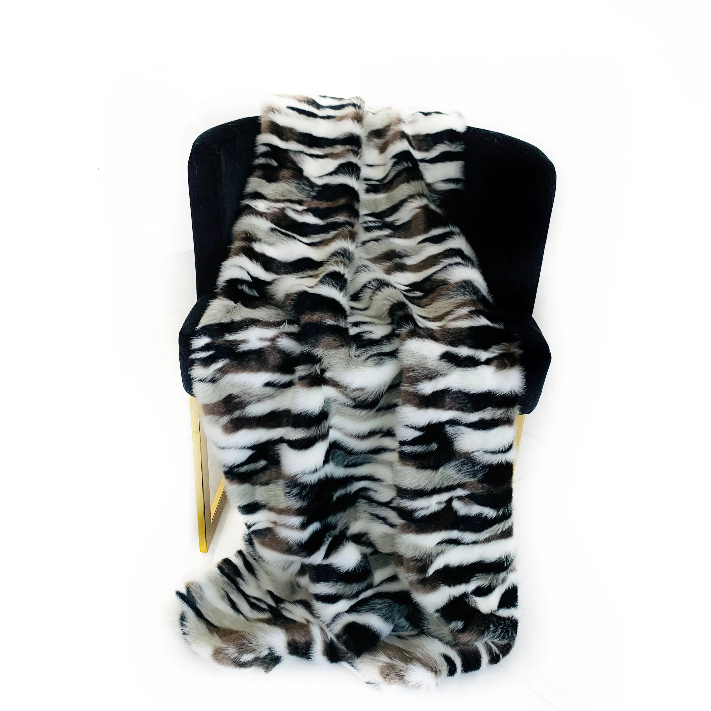 Plutus Black, White  Zebra Faux Fur Luxury Throw Blanket
