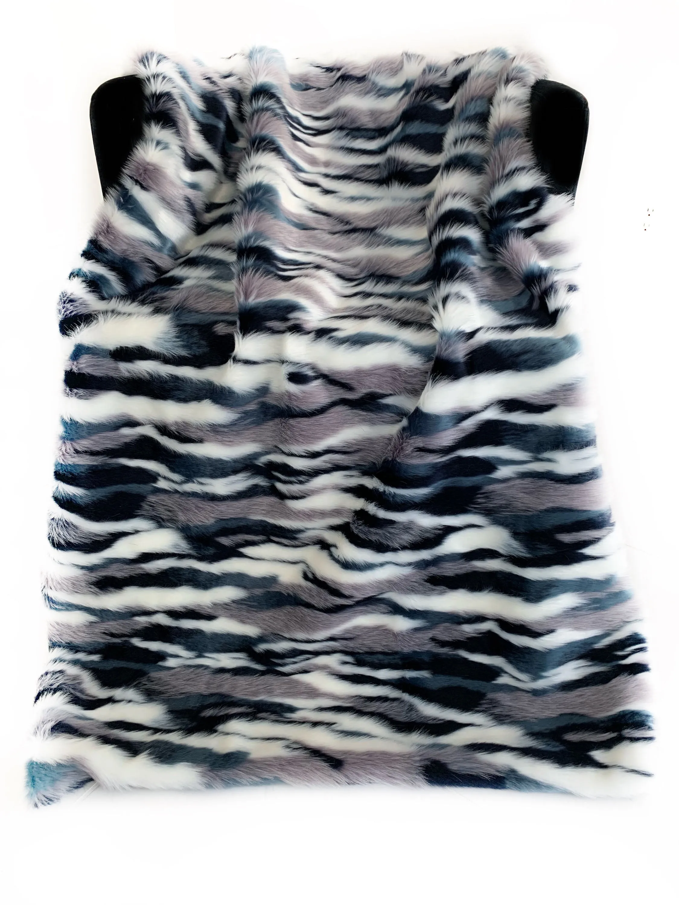 Plutus Blue, Black, White  Fancy Faux Fur Luxury Throw Blanket