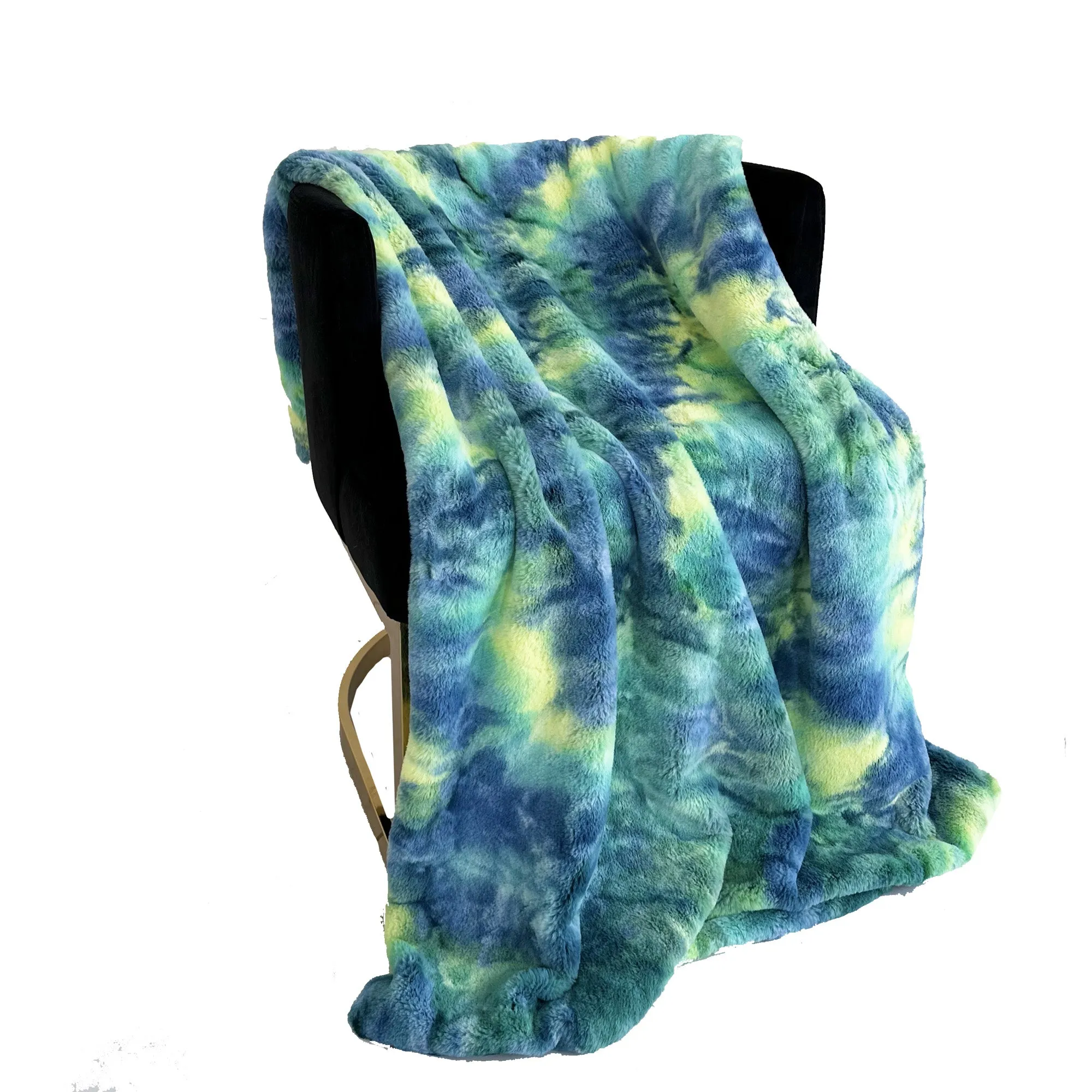 Plutus Green Yellow Blue Northern Lights Faux Fur Luxury Throw Blanket