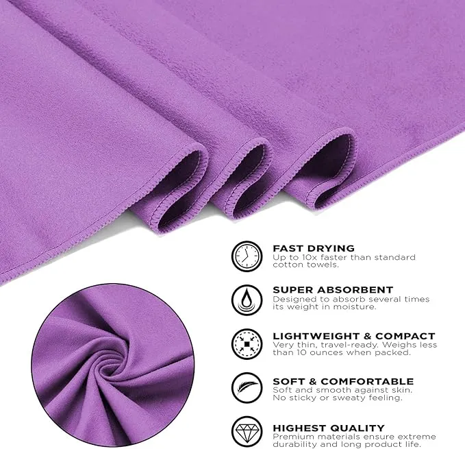 Premium Microfiber Sports Travel Towel 12 Size Pack - Fast Drying, Soft, Ultra Absorbent, Compact, Lightweight. Best Towel for Camping, Beach, Bath, Yoga, Gym, Hiking, Backpacking…