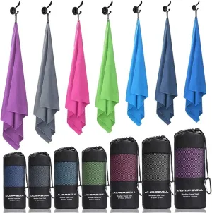 Premium Microfiber Sports Travel Towel 12 Size Pack - Fast Drying, Soft, Ultra Absorbent, Compact, Lightweight. Best Towel for Camping, Beach, Bath, Yoga, Gym, Hiking, Backpacking…