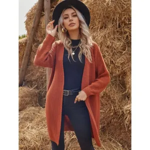 preppy soft knit open front knit cardigan sweater rust burnt orange