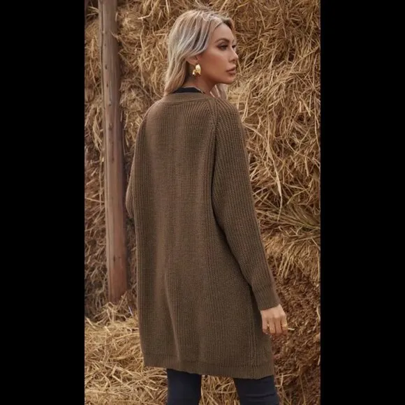 preppy soft knit open front knit cardigan sweater rust burnt orange