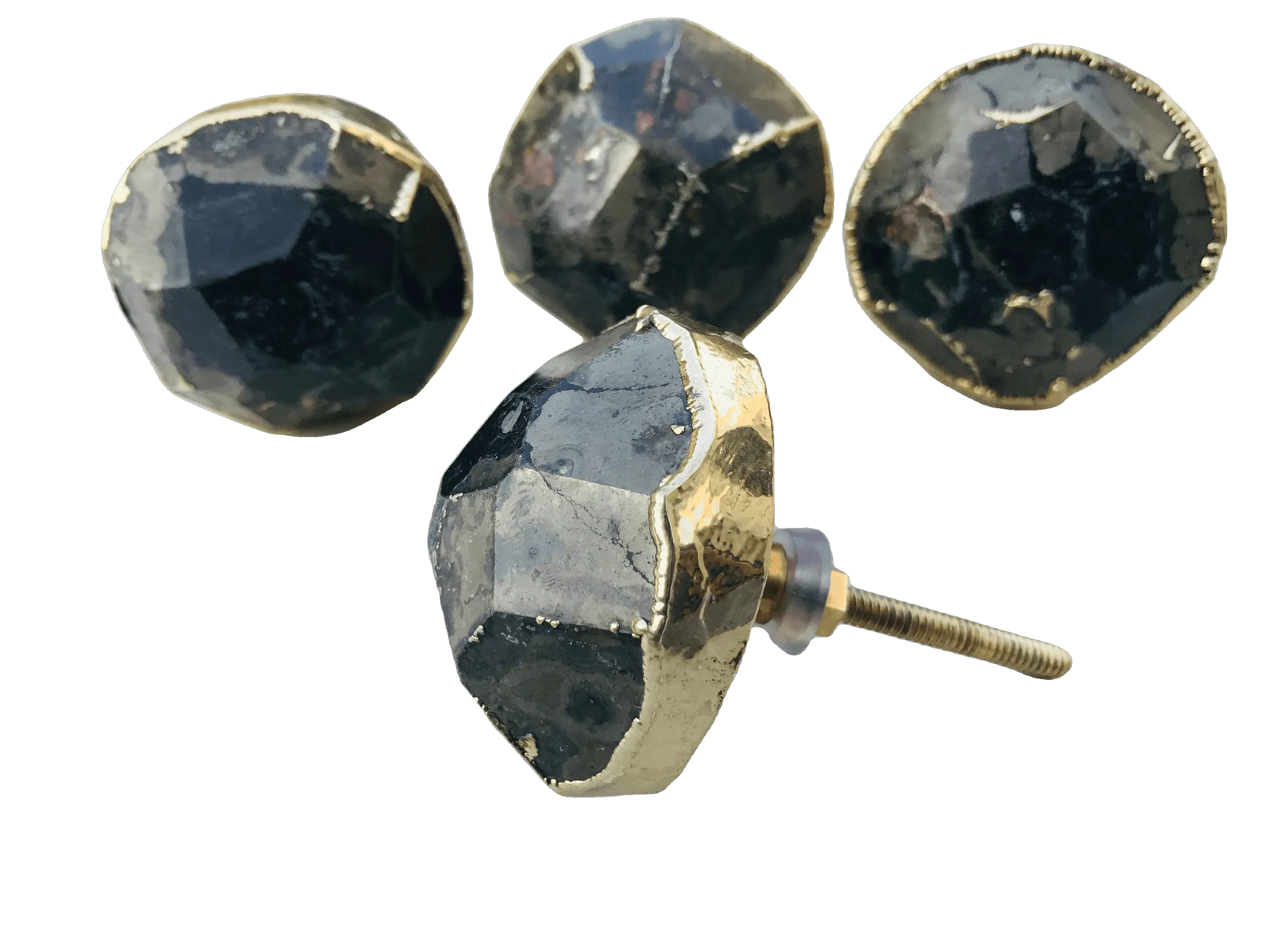 Pyrite Gemstone Agate Cabinet Door Pull Handle - Set of 4