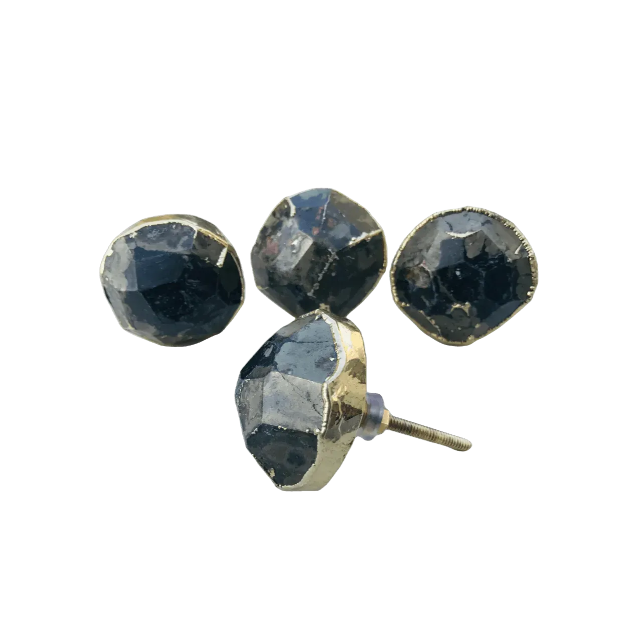 Pyrite Gemstone Agate Cabinet Door Pull Handle - Set of 4
