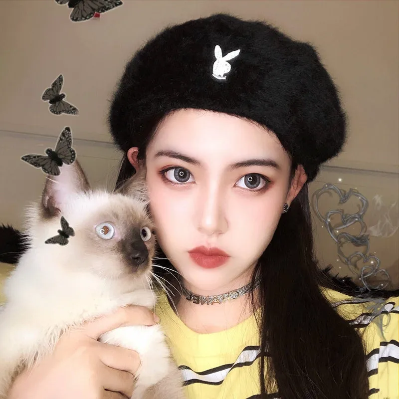 "EMBROIDERED RABBIT HEAD PLUSH" VINTAGE BERET K110711