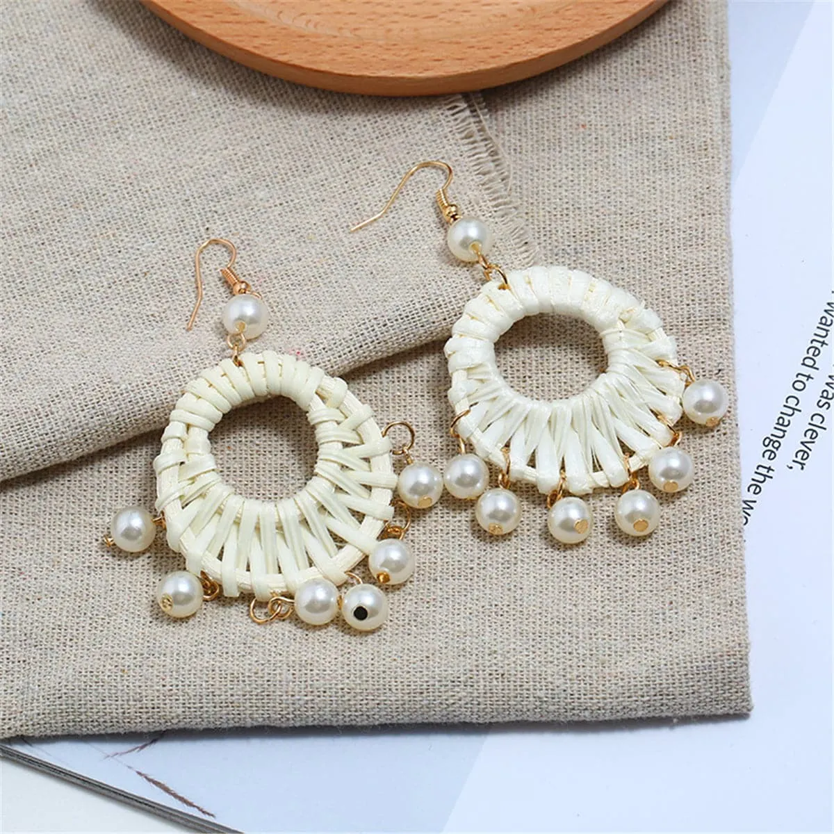 Rattan & Pearl 18K Gold-Plated Drop Earrings