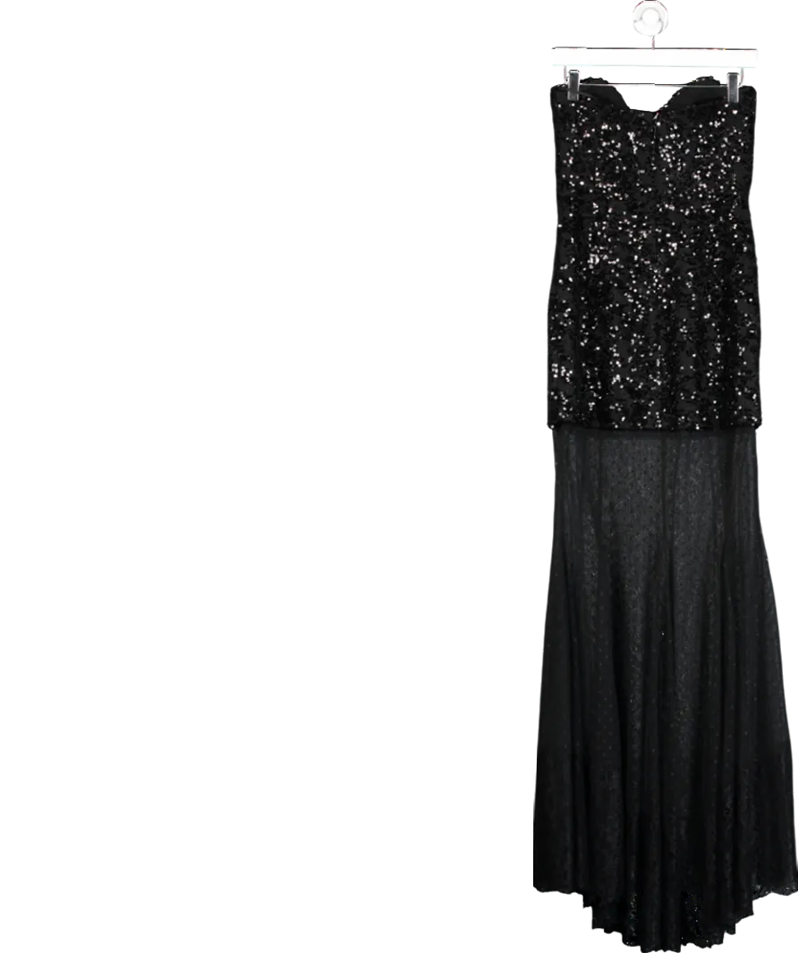 Rebecca Vallance Black Diana Sequin Mesh Trimmed Gown UK 8