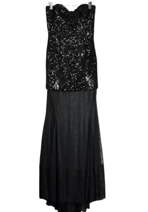 Rebecca Vallance Black Diana Sequin Mesh Trimmed Gown UK 8