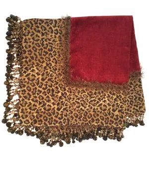Red Chenille and Leopard Print Table Square with Beads