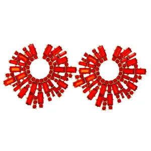 Red Cubic Zirconia & 18K Gold-Plated Abstract Stud Earrings