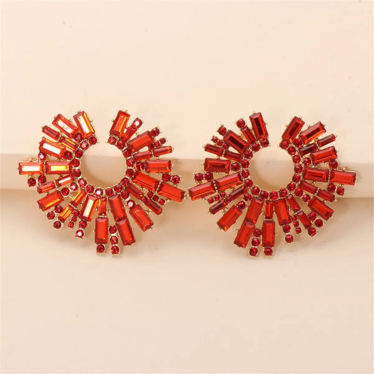Red Cubic Zirconia & 18K Gold-Plated Abstract Stud Earrings