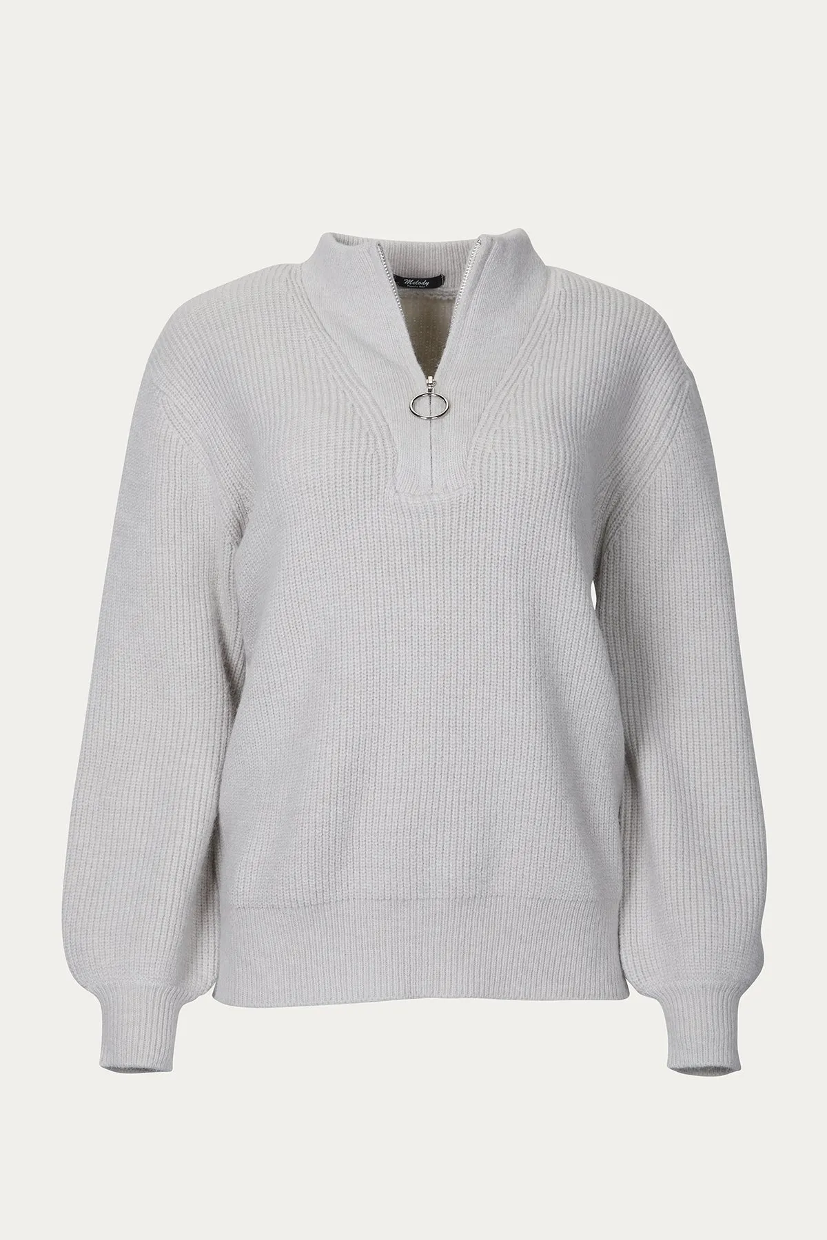 RIBBED-KNIT HALF-ZIP SWEATER