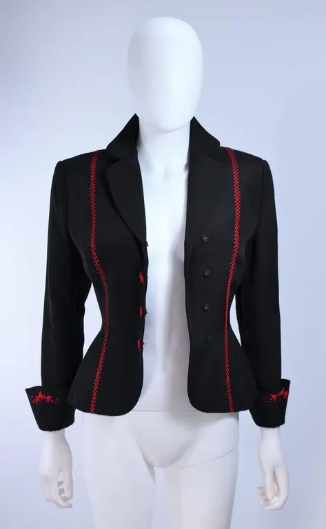 RICHARD TYLER Black and Red Fitted Jacket with Floral Pattern Size 2-4