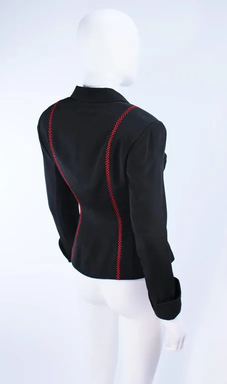 RICHARD TYLER Black and Red Fitted Jacket with Floral Pattern Size 2-4