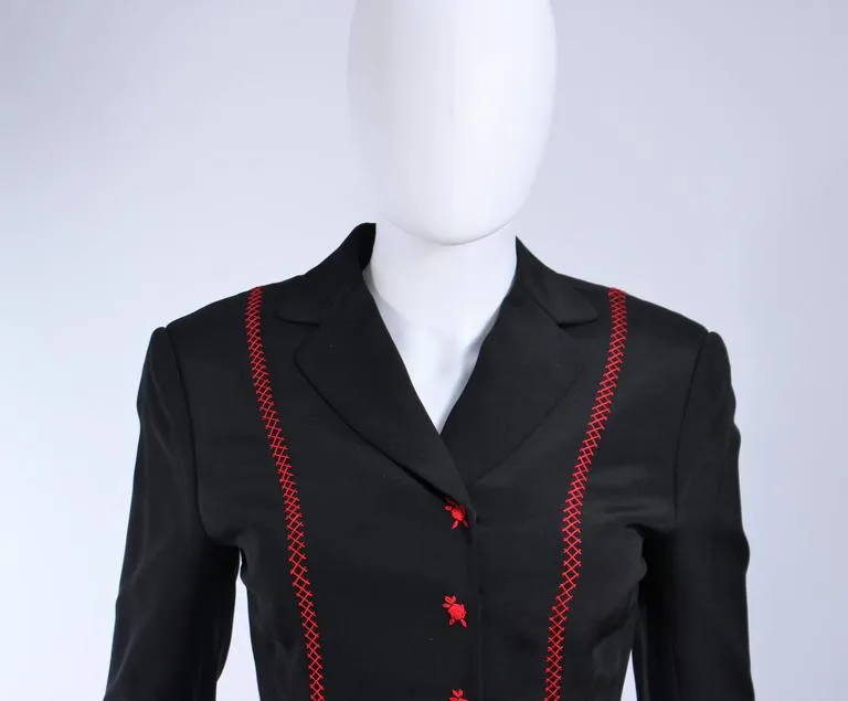 RICHARD TYLER Black and Red Fitted Jacket with Floral Pattern Size 2-4