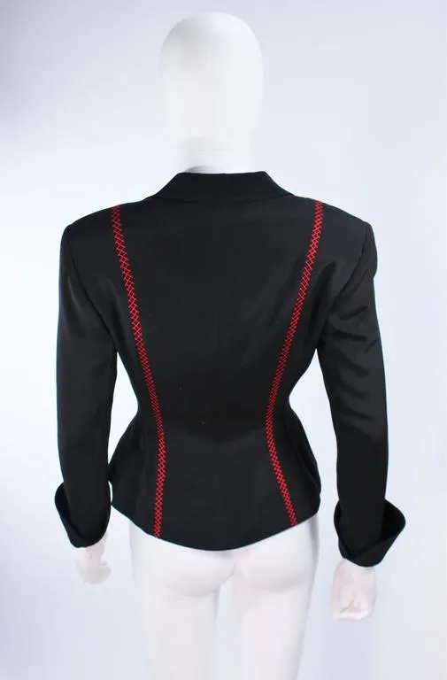 RICHARD TYLER Black and Red Fitted Jacket with Floral Pattern Size 2-4