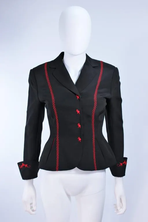 RICHARD TYLER Black and Red Fitted Jacket with Floral Pattern Size 2-4