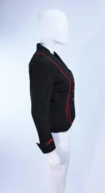 RICHARD TYLER Black and Red Fitted Jacket with Floral Pattern Size 2-4