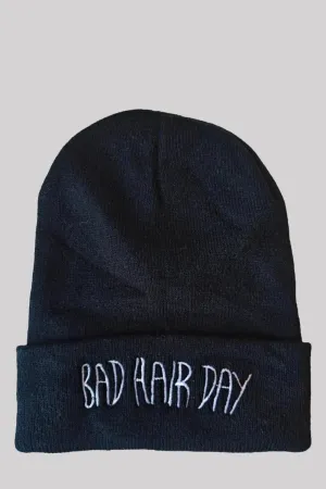 Ro Rox Beanie Hat, Black Bad Hair Day Embroidered Knit Cap