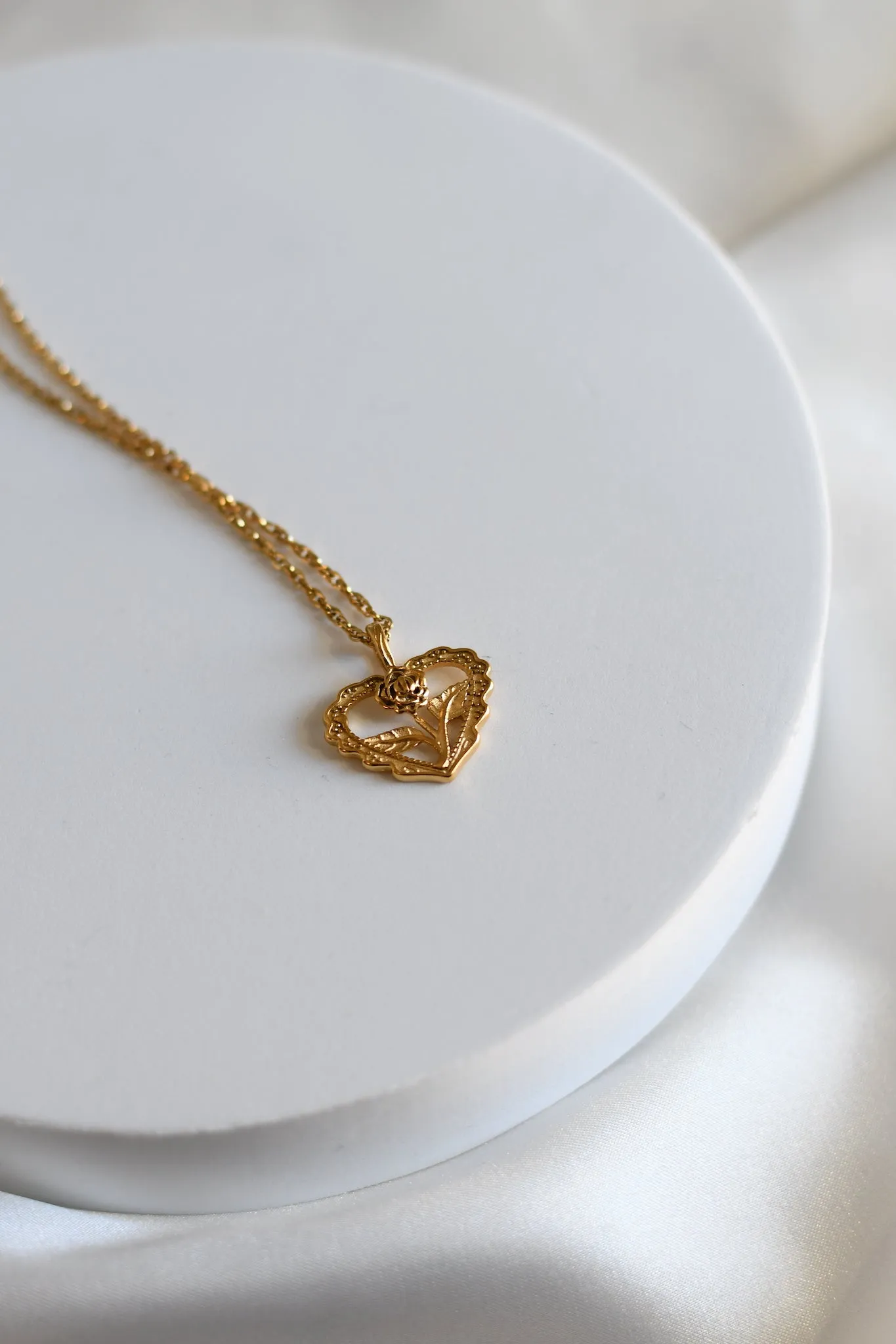 Rose In Heart Pendant Necklace